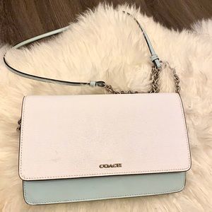 White/turquoise Coach crossbody